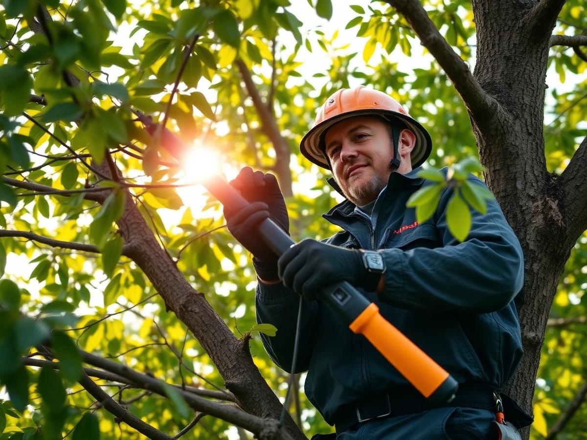 Arborist obrezuje veje drevesa